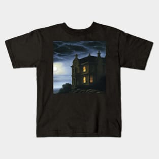 Spooky Mansion on a Cliff Kids T-Shirt